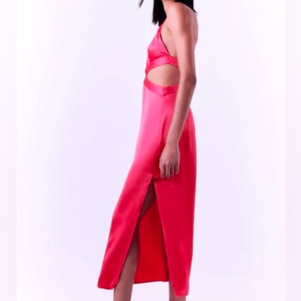 ZARA 💖 SATIN DRESS WITH CUT-OUT DETAIL PINK - Picture 6 of 6